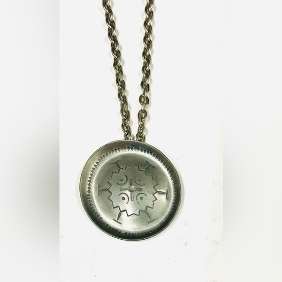 Jorgen Jensen Denmark Pewter Large Modernist Disc Pendant & Chain Necklace,#156s - Picture 4 of 11